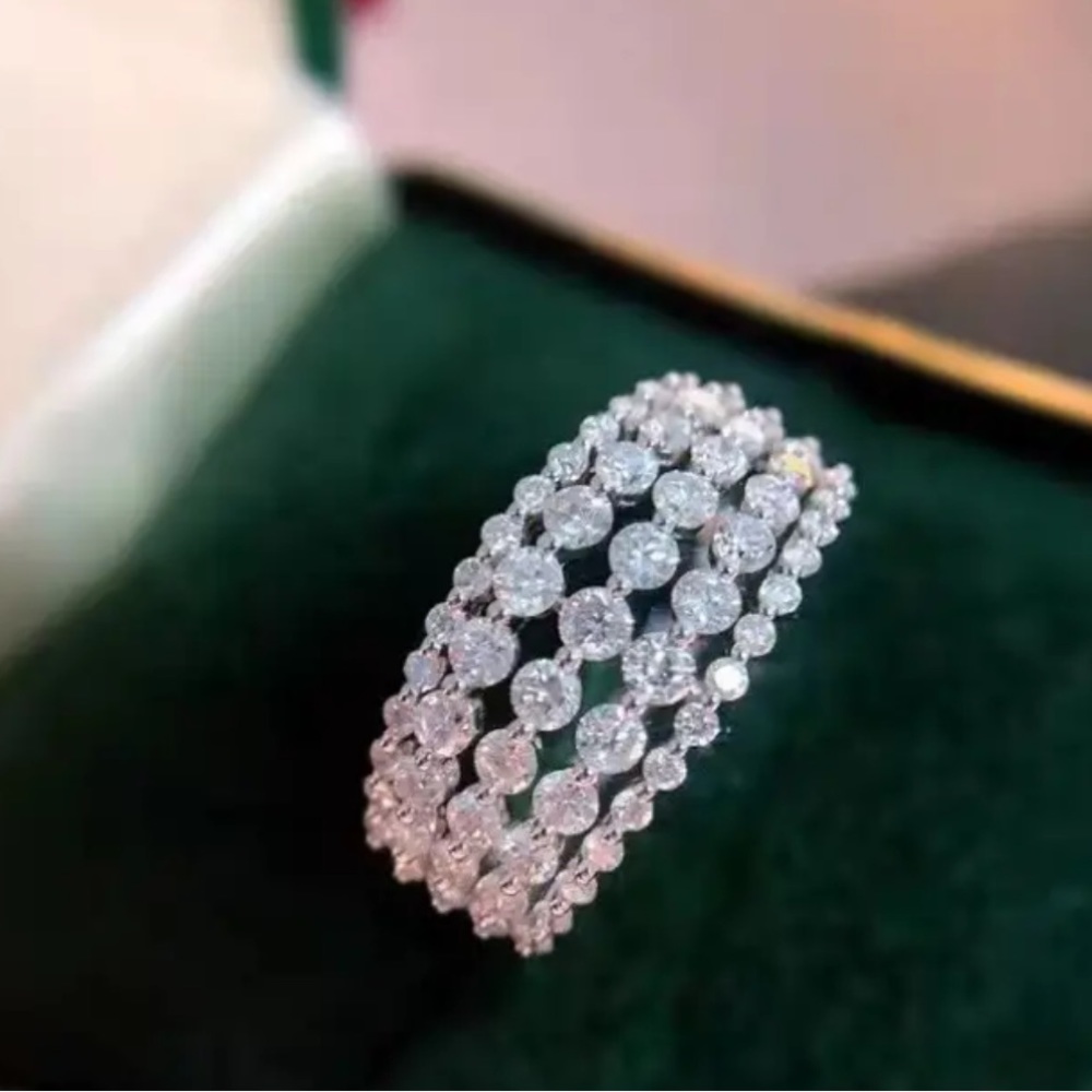 Multi Row Cubic Zirconia Ring Silver Plated Hallow Band NWT SZ 10